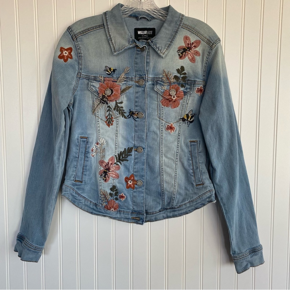 William Rast Blue Floral Embroidered Jean Jacket